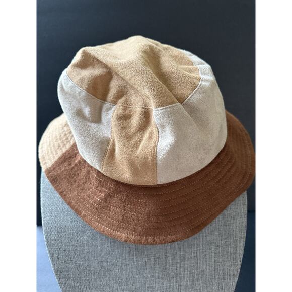 Urban Outfitters Patchwork Bucket Hat Brown Faux Suede Boho Streetwear Y2K New - Picture 1 of 5